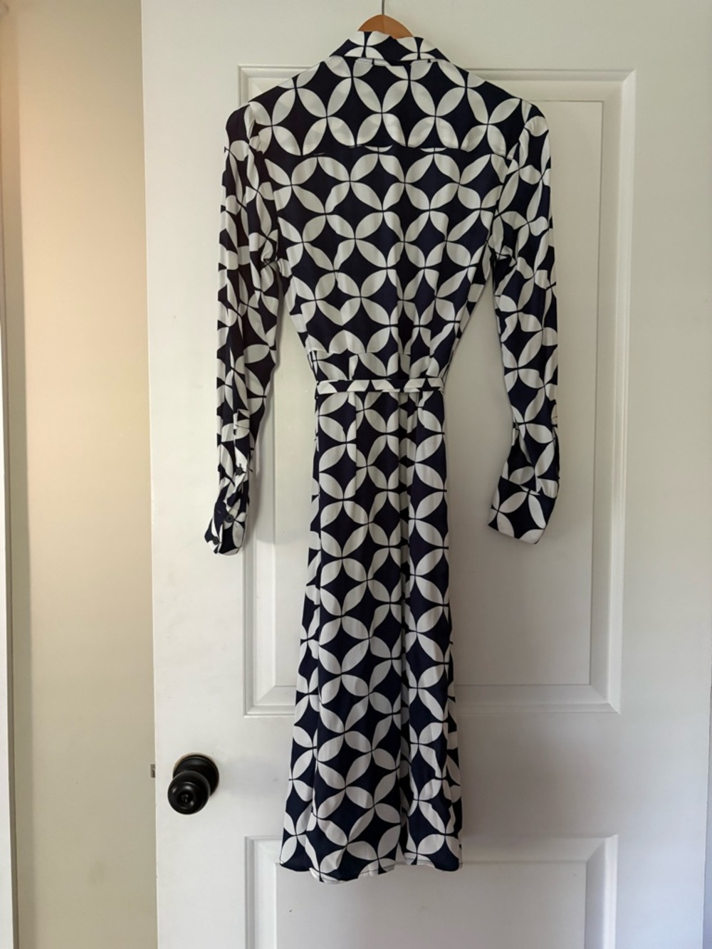 Boden Navy and White Geometric Tie-Waist Shirt Dress - Picture 5 of 8